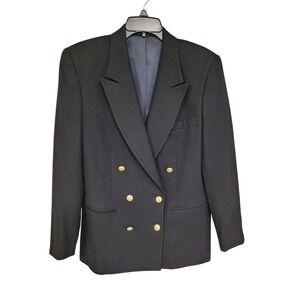 Women's Blazer Black Double Breasted Sz 12 Gold Buttons Fitted Career Jacket